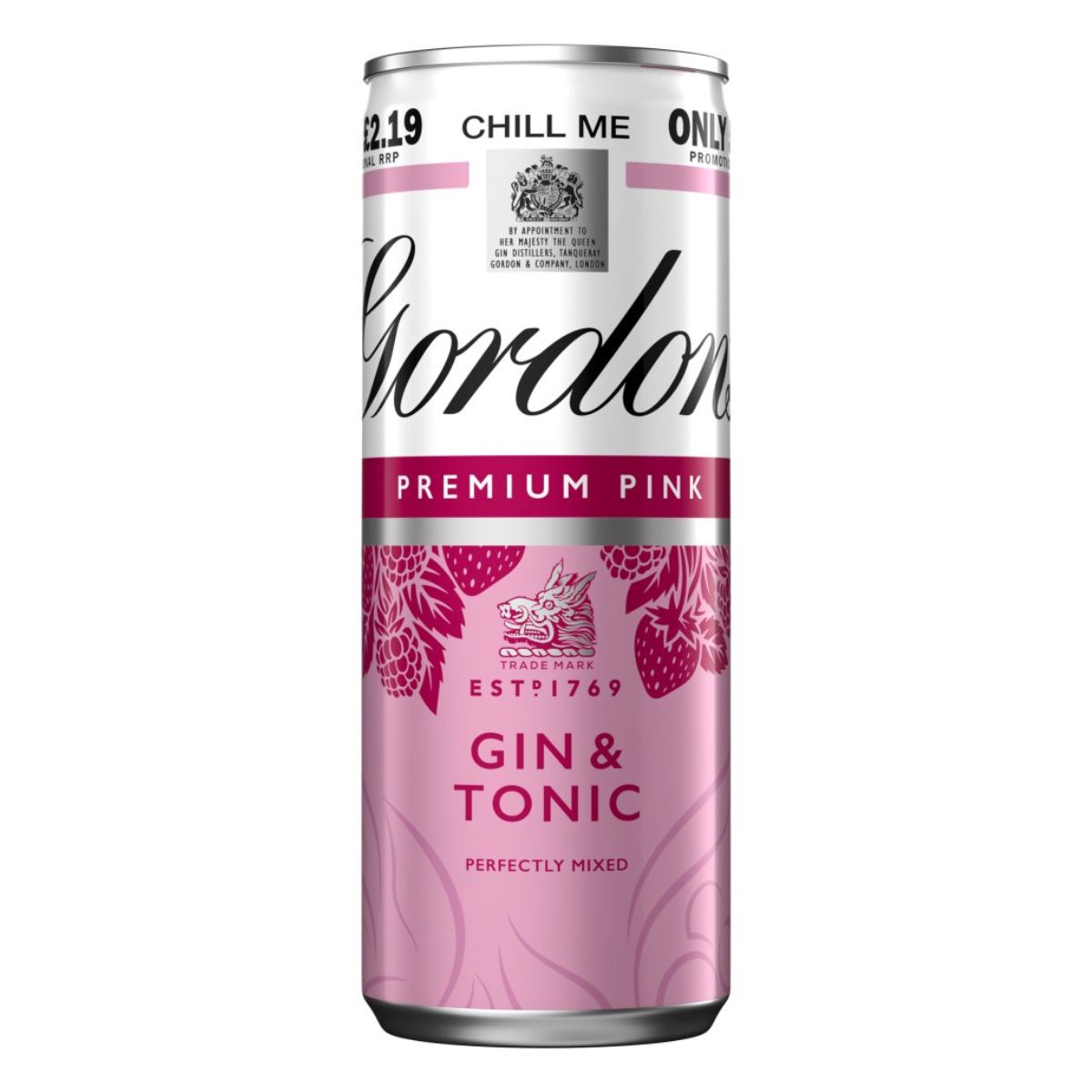 A Gordons - Premium Pink Gin & Tonic (5.0% ABV) - 250ml on a white background.