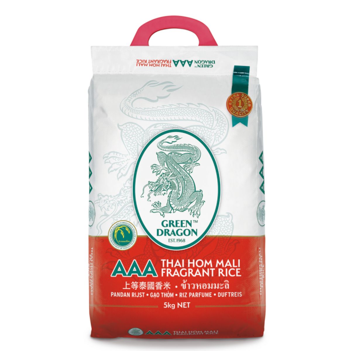 A bag of Green Dragon - Thai Fragrant Rice - 5kg. A bag of Green Dragon - Thai Fragrant Rice - 5kg.