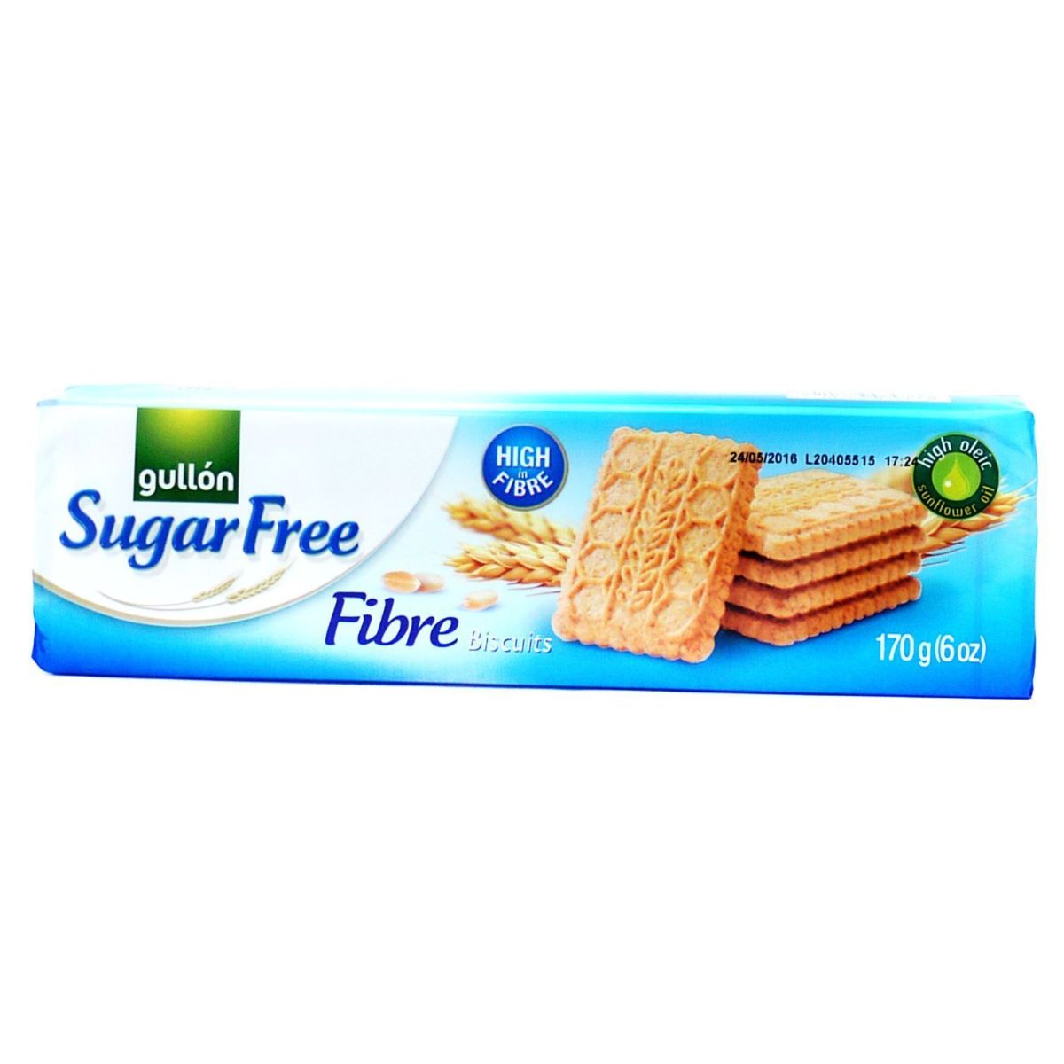 A box of Gullon - Sugar Free Fibre Biscuits - 170g on a white background. A box of Gullon - Sugar Free Fibre Biscuits - 170g on a white background.
