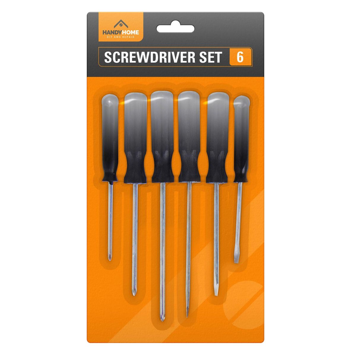 A Handy Home - Assorted Flat and Phillips Screwdrivers - 6pcs set in retail packaging. A Handy Home - Assorted Flat and Phillips Screwdrivers - 6pcs set in retail packaging.