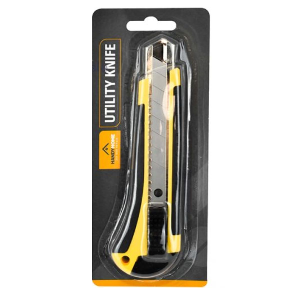 A Handy Home utility knife in a black and yellow packaging, designed for cutting and precision work. A Handy Home utility knife in a black and yellow packaging, designed for cutting and precision work.