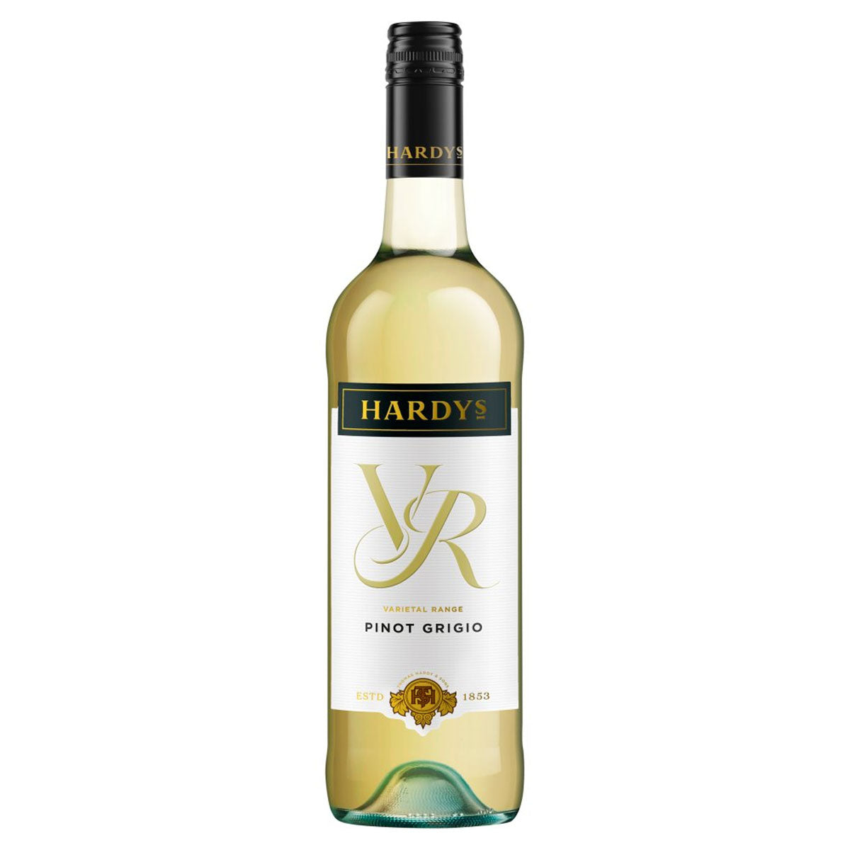 A bottle of Hardys - VR Pinot Grigio (11% ABV) - 750ml on a white background. A bottle of Hardys - VR Pinot Grigio (11% ABV) - 750ml on a white background.
