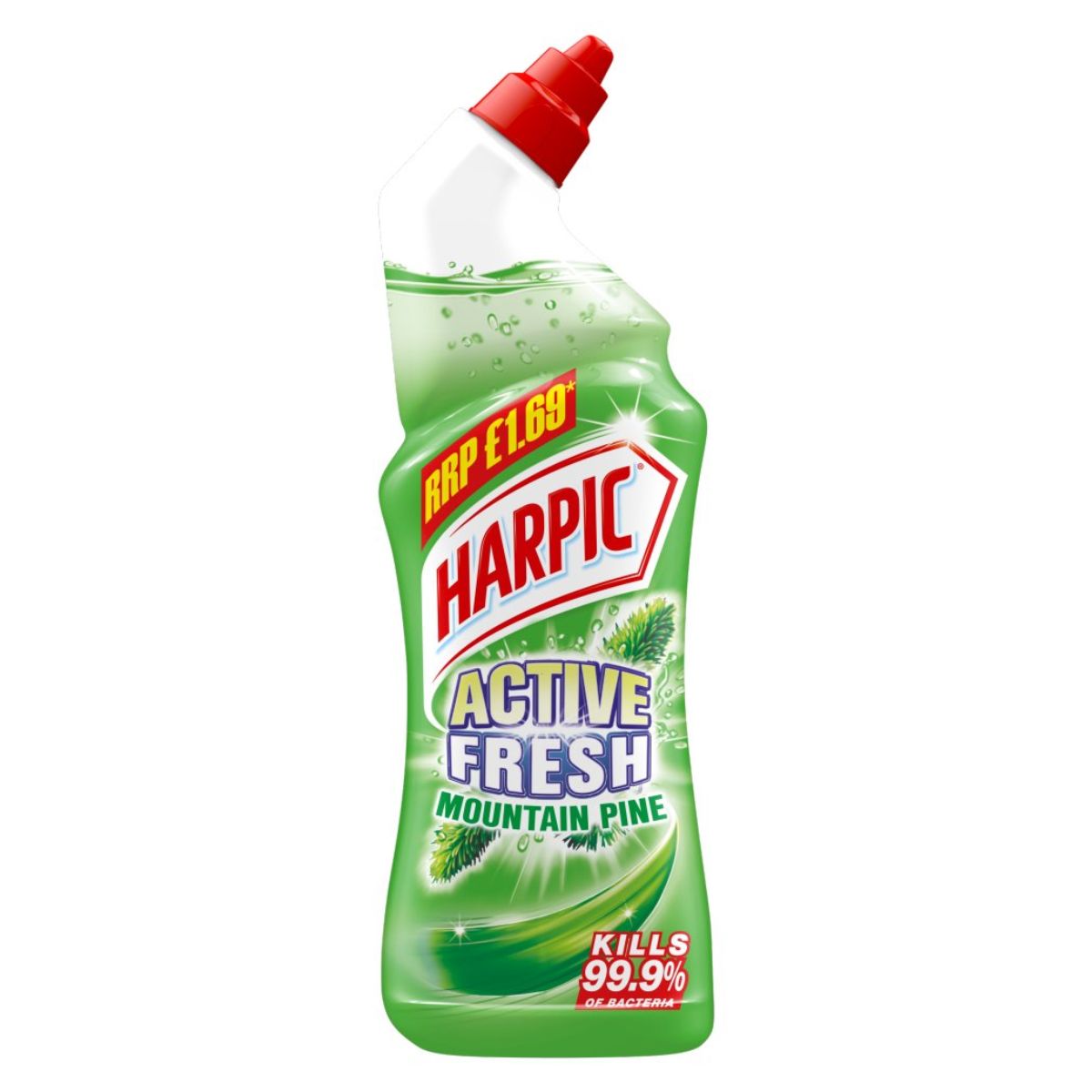 A bottle of Harpic - Active Fresh Pine - 750ml on a white background.