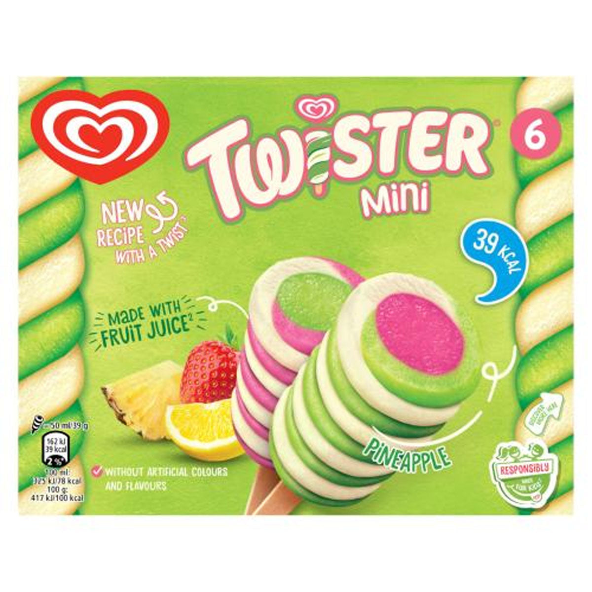 A package of Heartbrand - Twister Ice Lolly Mini - 6 x 50 ml popsicles.