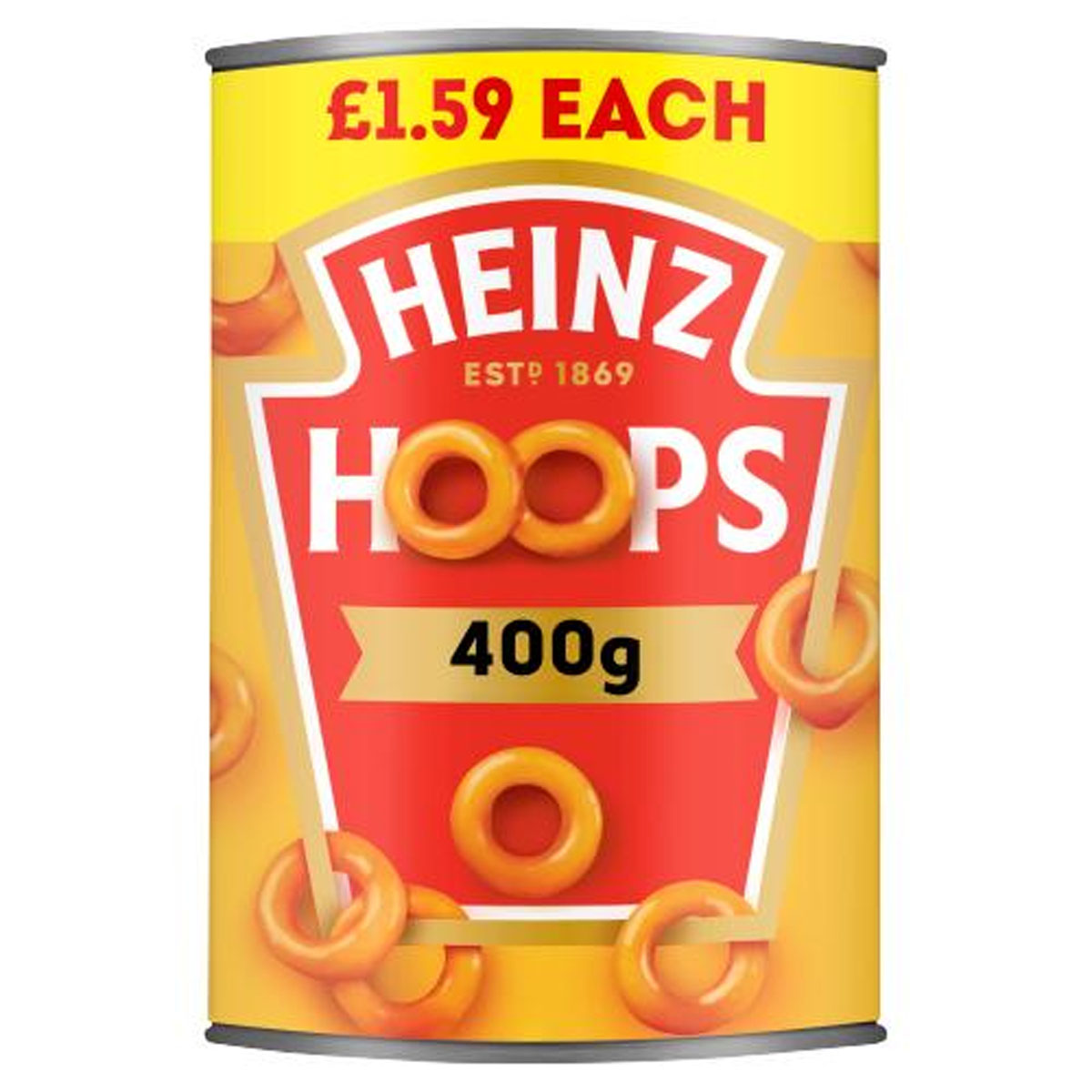 Heinz - Hoops Shaped Pasta in a Juicy Tomato Sauce - 400g tin. Heinz - Hoops Shaped Pasta in a Juicy Tomato Sauce - 400g tin.