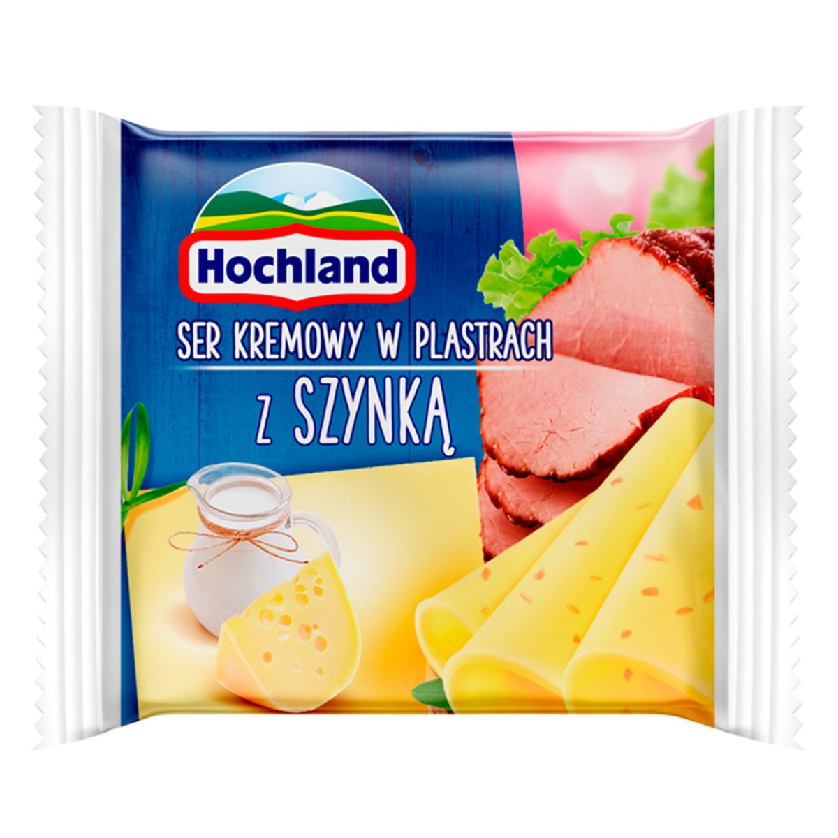 Pakowane sery Hochland z plasterkami szynki.
Product Name: Hochland - Ham & Cheese - 130g
