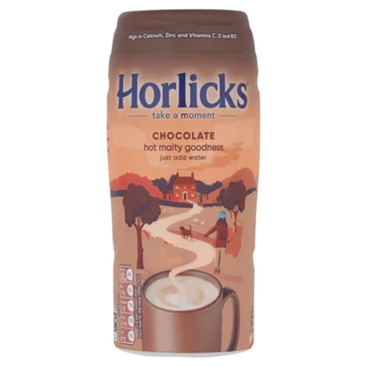 A bottle of Horlicks - Chocolate Malt - 400g hot milk.