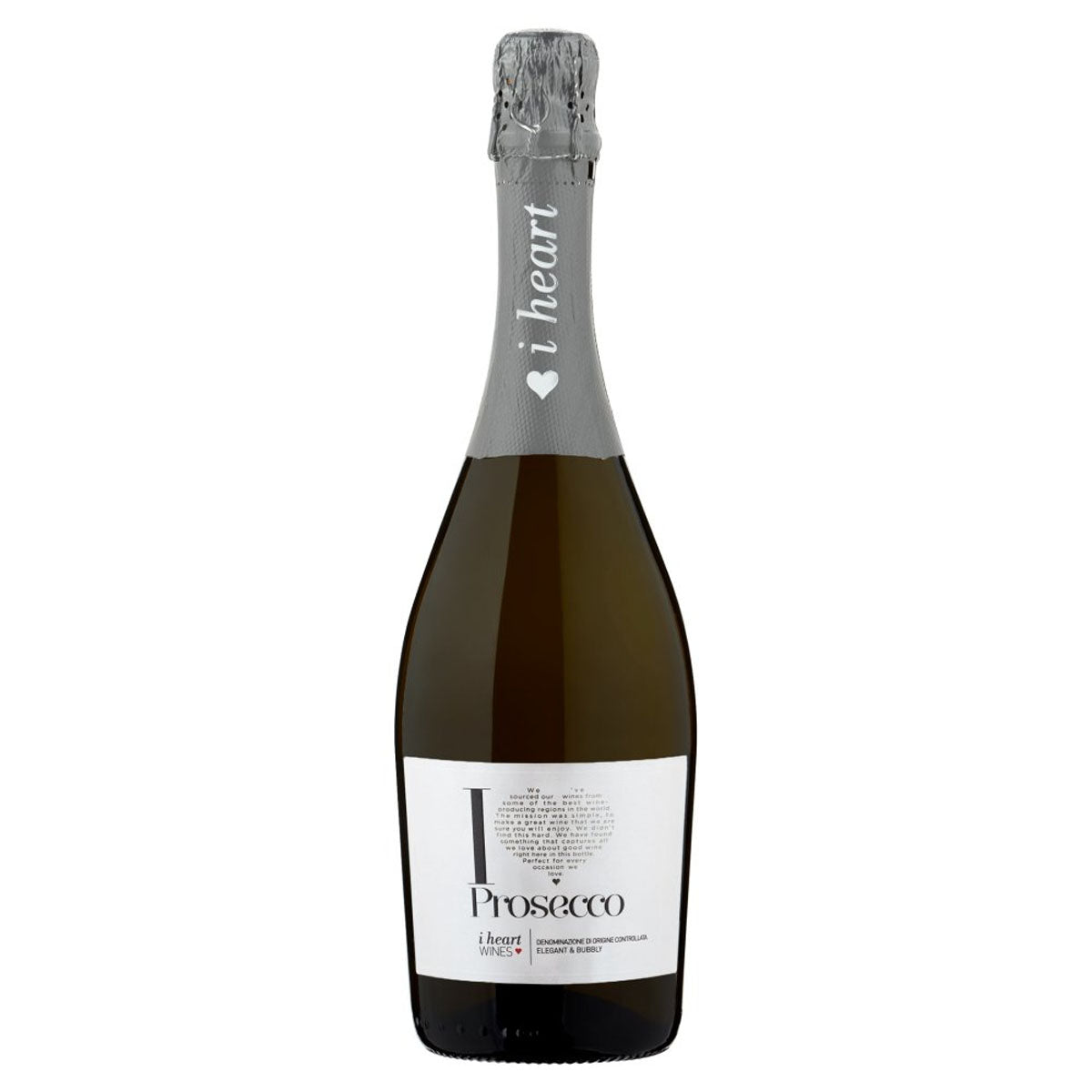 A bottle of I Heart - Prosecco (11% ABV) - 750ml on a white background. A bottle of I Heart - Prosecco (11% ABV) - 750ml on a white background.