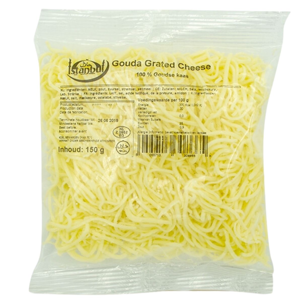 Istanbul - Gouda Grated Cheese - 150g on a white background.