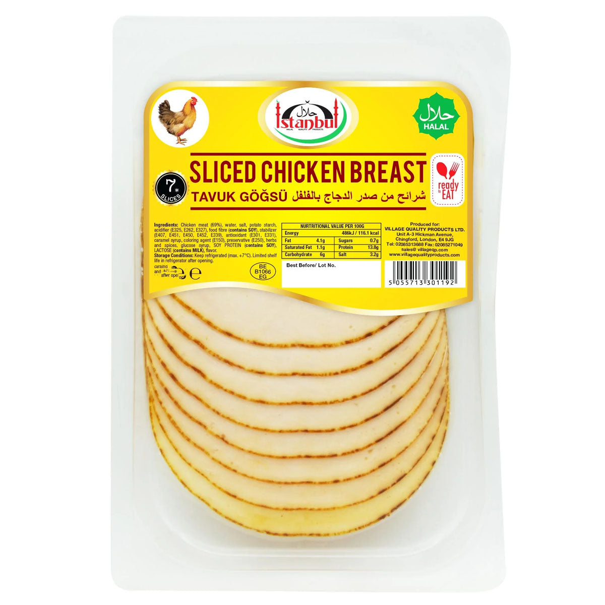 Istanbul - Sliced Chicken Breast (Halal) - 130g on a white background.