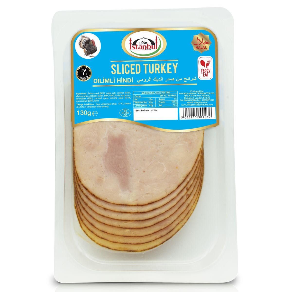 A package of Istanbul - Sliced Turkey Breast (Halal) - 130g on a white background.