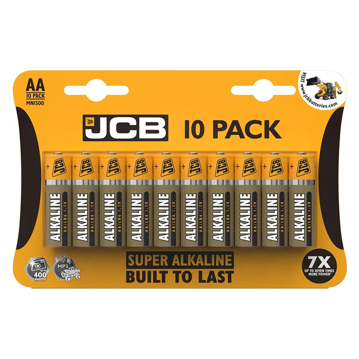 A 10-pack of JCB - Zinc Carbon AA 1.5V batteries in branded packaging.