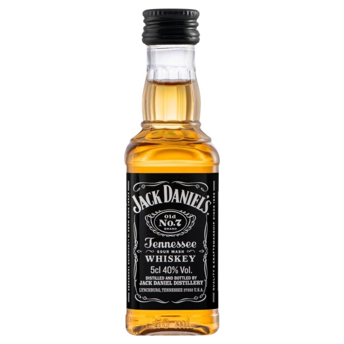 Jack Daniel's - Old No. 7 Tennessee Whiskey, featuring a black label and containing 50ml with an alcohol volume of 40%. Jack Daniel's - Old No. 7 Tennessee Whiskey, featuring a black label and containing 50ml with an alcohol volume of 40%.