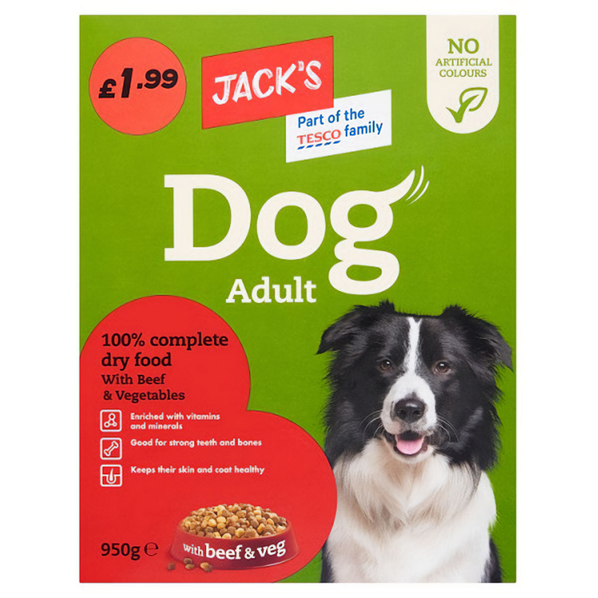 Jack's - 100% Complete Dry Food with Beef & Vegetables Adult Dog Food - 950g