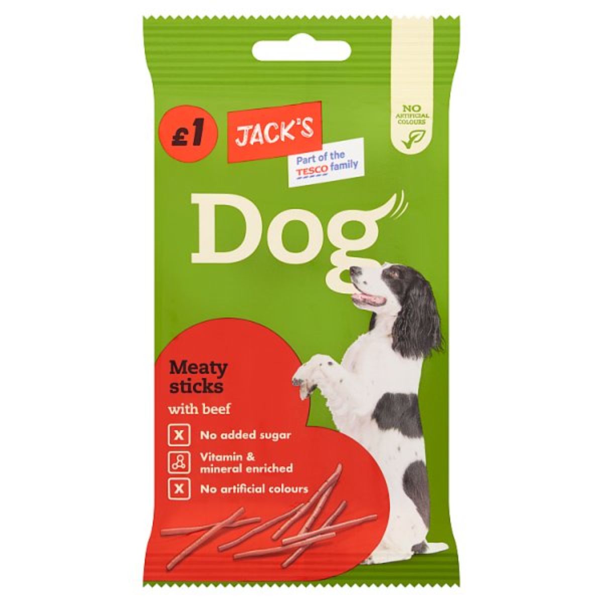 Jack's dog meaty sticks with beef in a package.