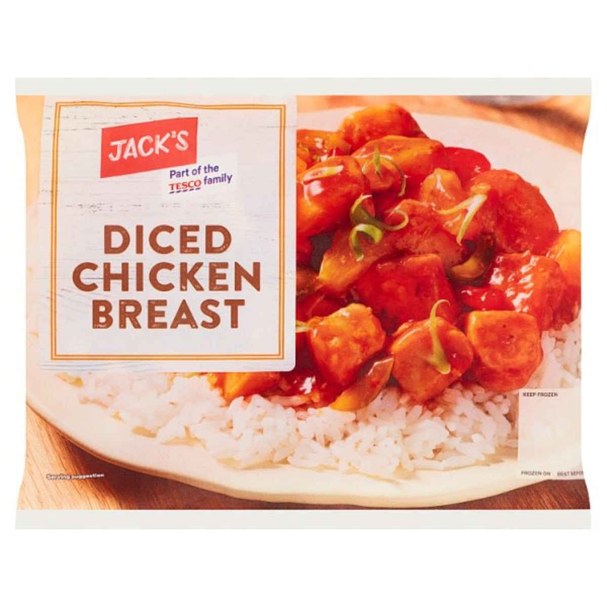 A bag of Jacks - Diced Chicken Breast - 350g. A bag of Jacks - Diced Chicken Breast - 350g.