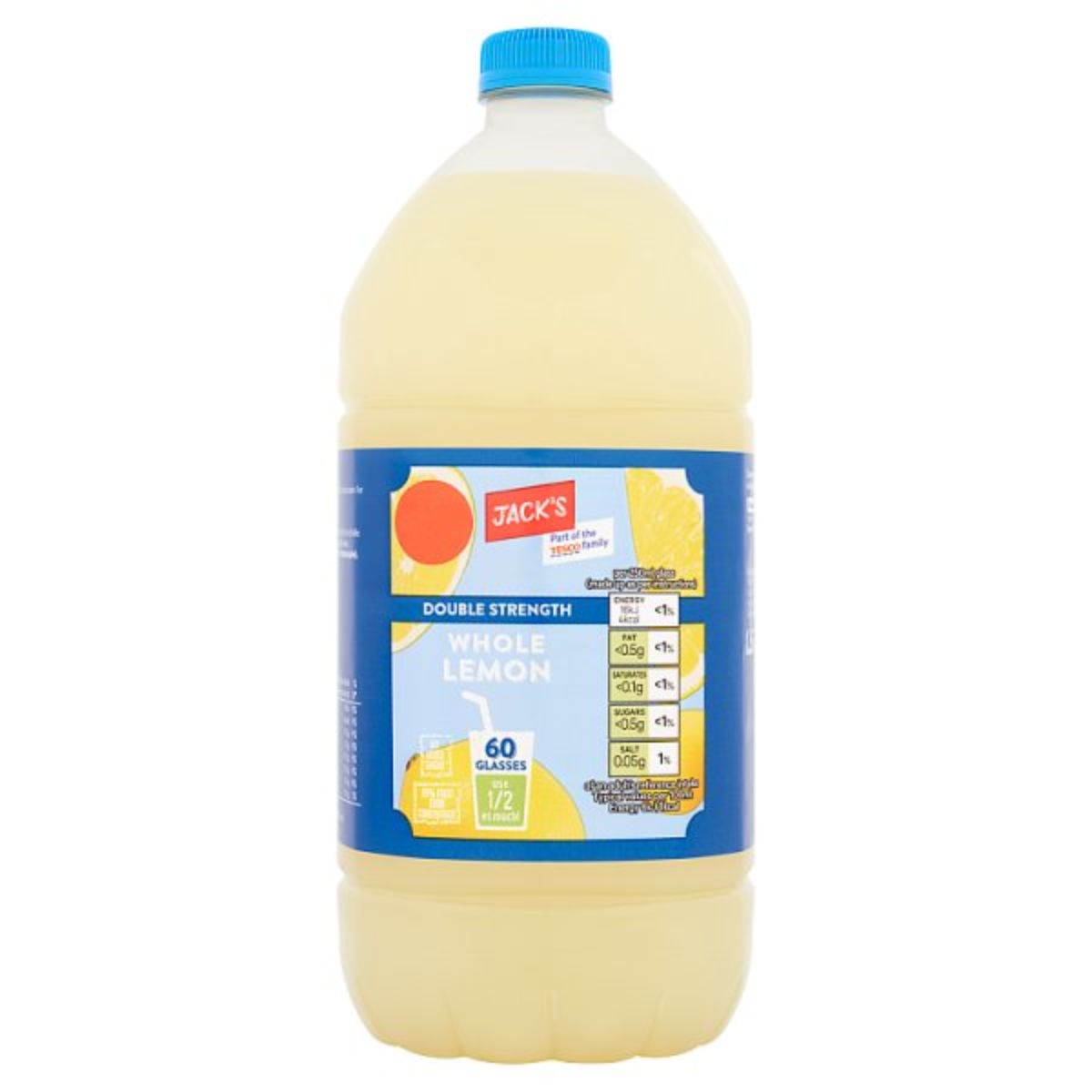 A gallon of Jacks - Double Strength Whole Lemon - 1.5L on a white background. A gallon of Jacks - Double Strength Whole Lemon - 1.5L on a white background.