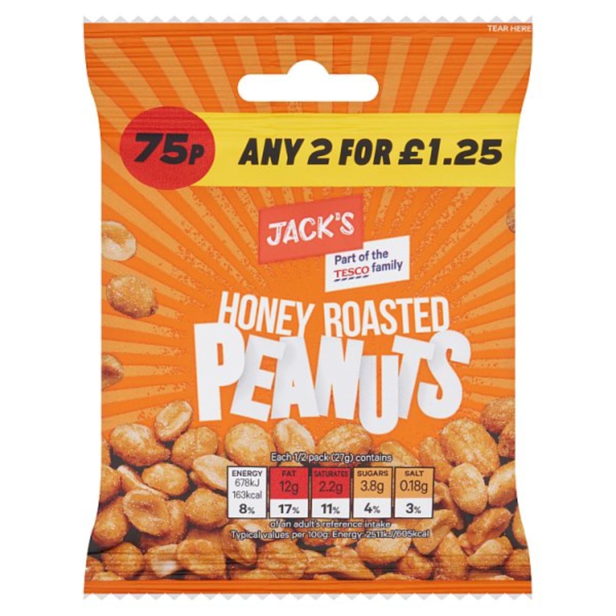Jacks - Honey Roasted Peanuts - 55g's honey roasted peanuts.
