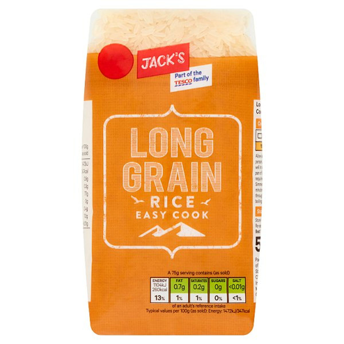 A bag of Jacks - Long Grain Rice - 500g on a white background. A bag of Jacks - Long Grain Rice - 500g on a white background.