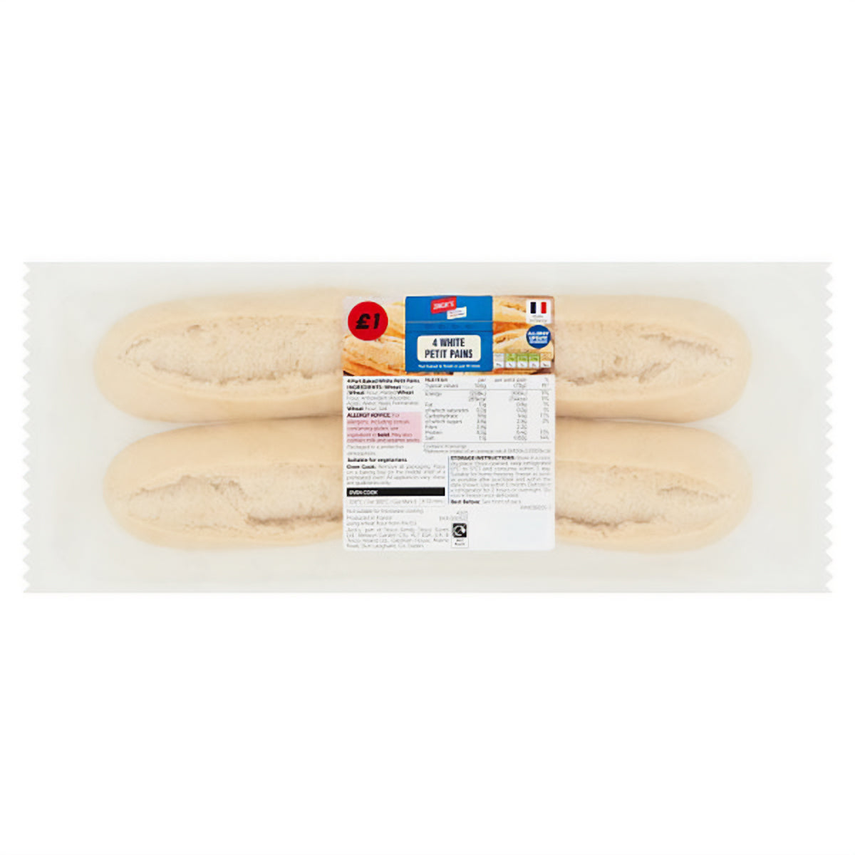 A package of Jacks - Part Baked White Baguettes - 4 Pack on a white background.