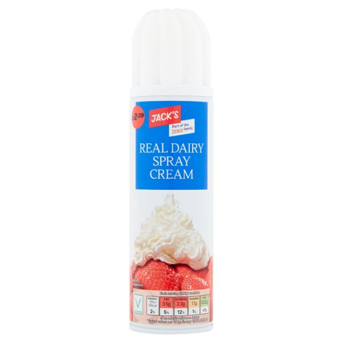 A bottle of Jacks - Real Dairy Spray cream - 250ml on a white background. A bottle of Jacks - Real Dairy Spray cream - 250ml on a white background.
