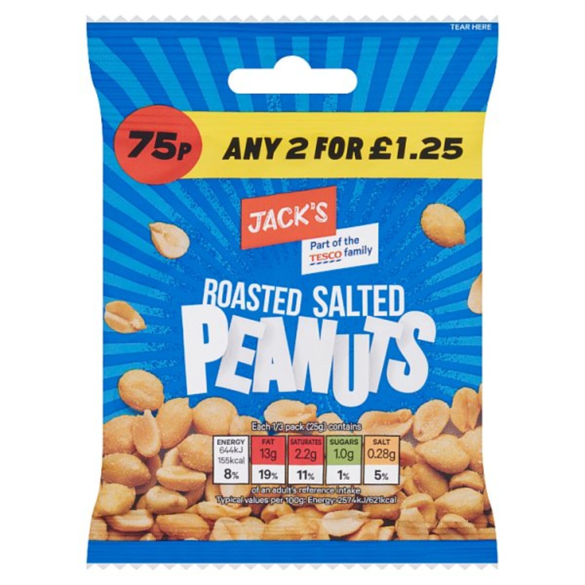 Jacks - Roasted Salted Peanuts - 75g. Jacks - Roasted Salted Peanuts - 75g.