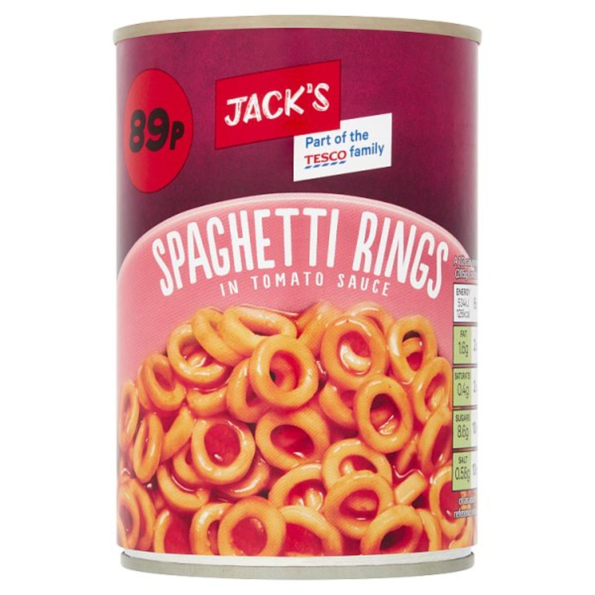 Jacks - Spaghetti Rings in Tomato Sauce - 410g in a can.