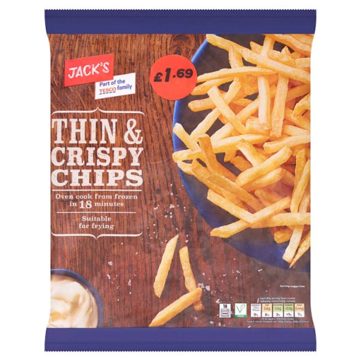 A bag of Jacks - Thin & Crispy Chips - 750g on a table.