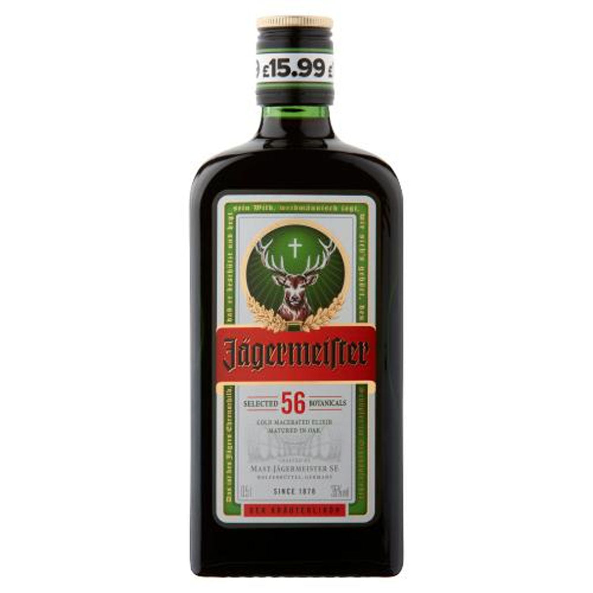 A bottle of Jagermeirter - Herbal Liqueur (35% ABV) - 500ml. A bottle of Jagermeirter - Herbal Liqueur (35% ABV) - 500ml.
