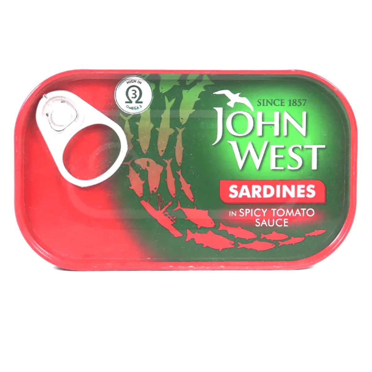 A can of John West - Sardines Spicy Tomato Sauce - 120g.