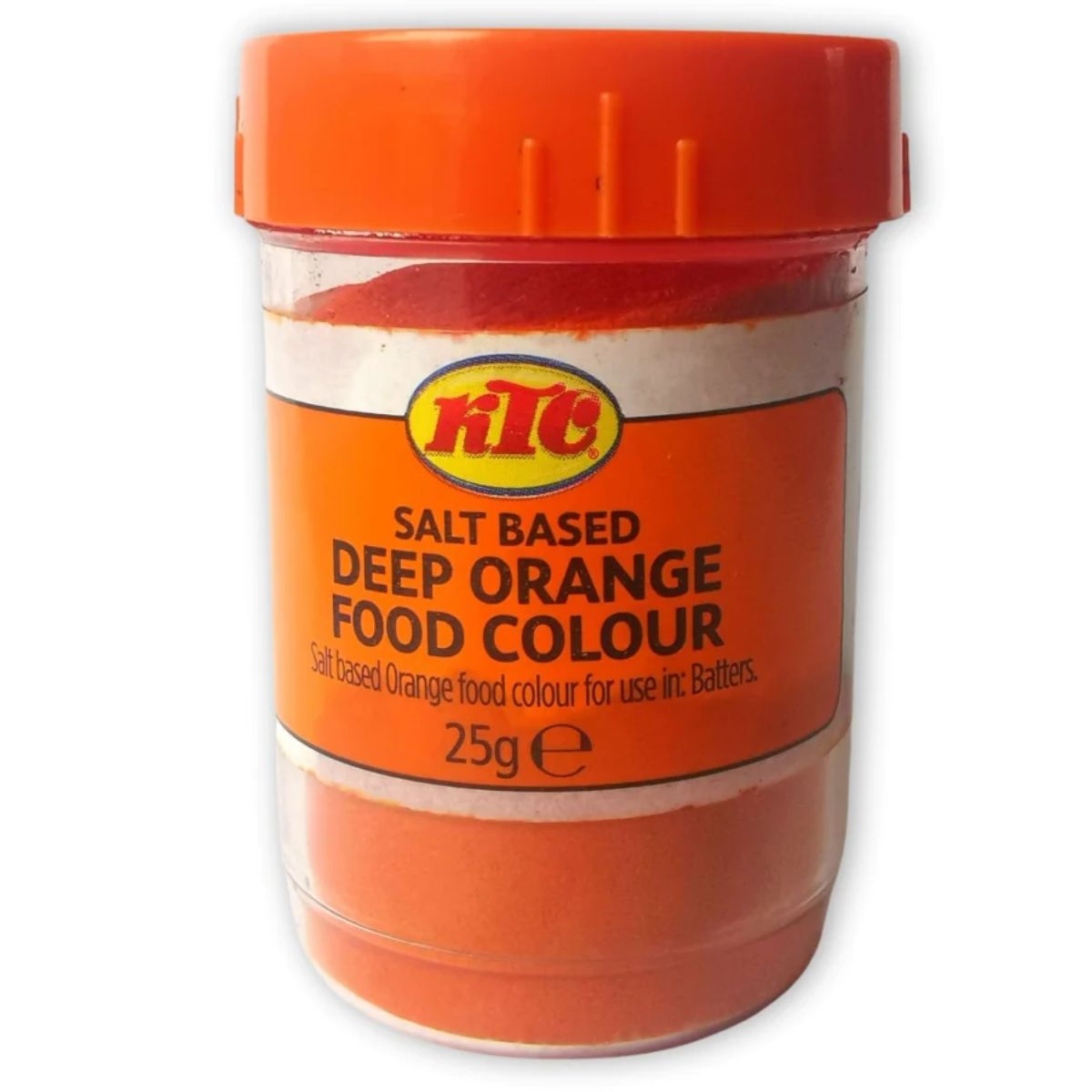 Container of KTC - Salt Based Deep Orange Food Colour - 25g.
