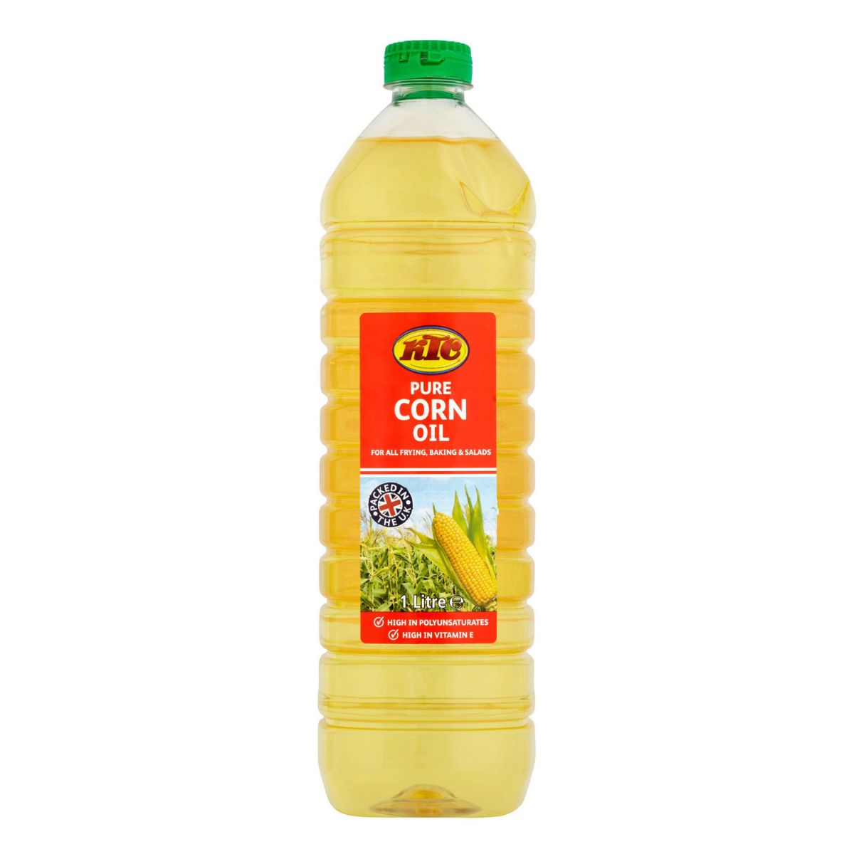 A bottle of KTC - Pure Corn Oil - 1L on a white background.