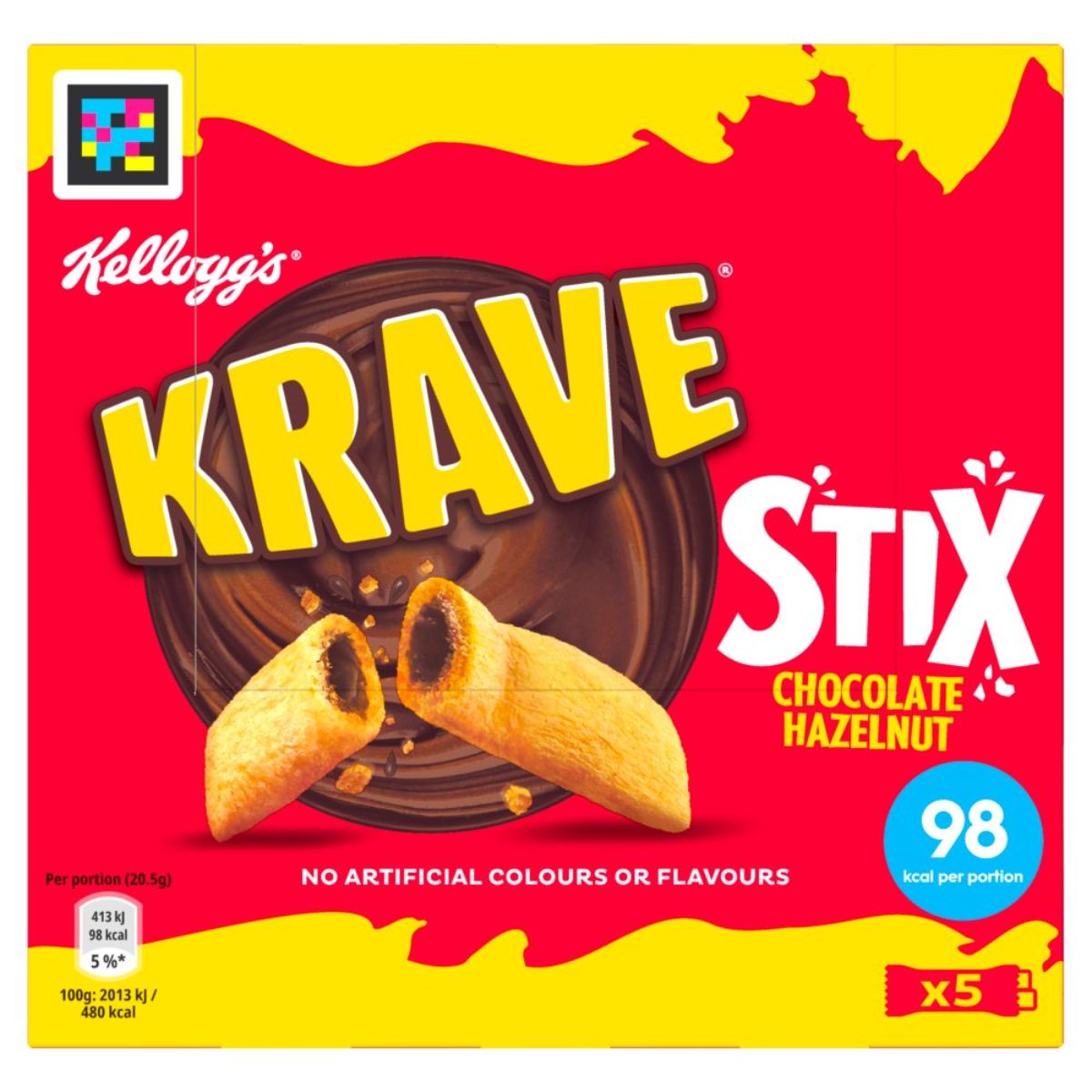 A box of Kelloggs - Krave Chocolate Hazelnut Stix Snack Bars - 5 x 20.5g maltesers.