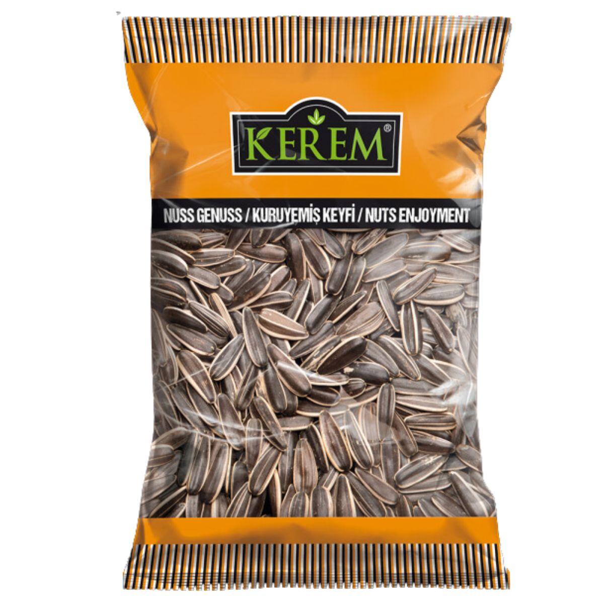 A package of Kerem - Dakota Sunflower Seeds Unsalted - 200g with text indicating "nuss genuss / kuruyemiş keyfi / nuts enjoyment.