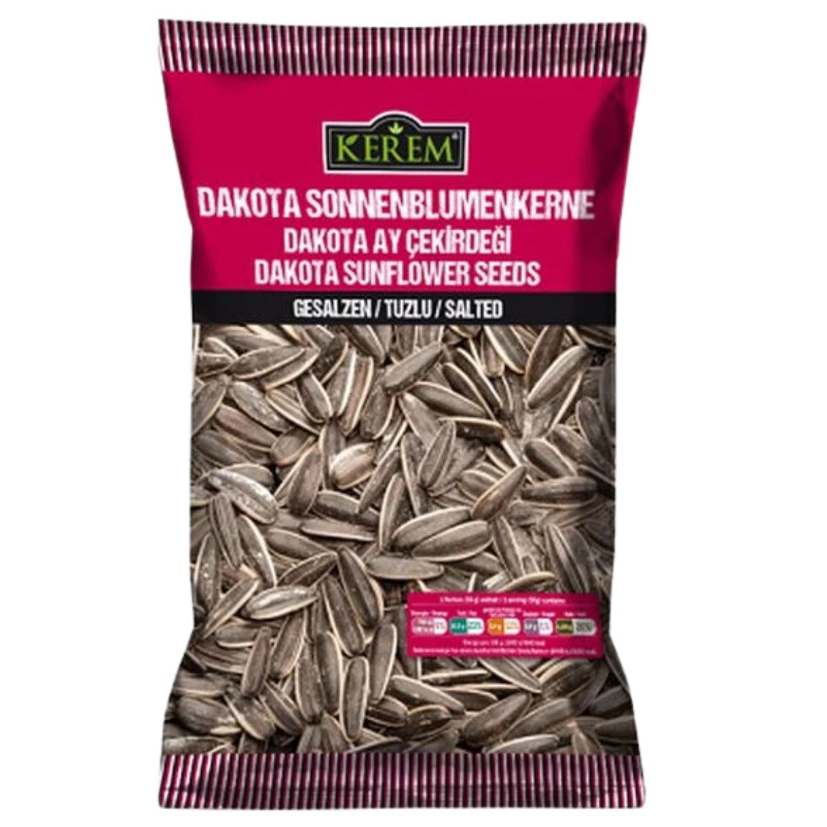 A package of Kerem - Dakota Tuzlu Sonnenblume Salzig sunflower seeds, salted variety.