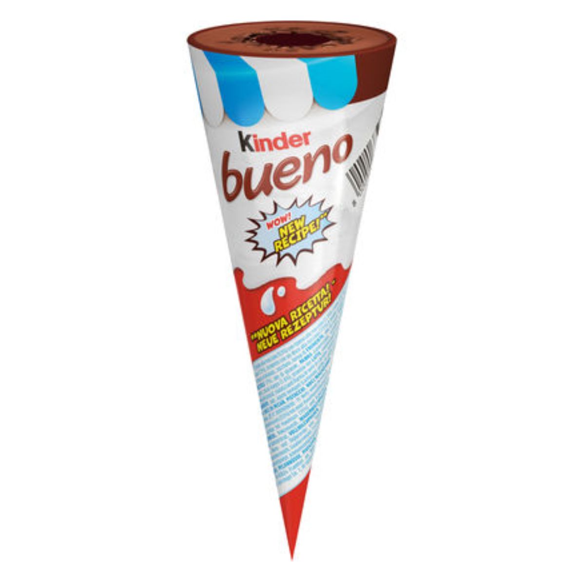 Kinder - Bueno Cone Ice Cream - 62g packaging with descriptive labels and branding. Kinder - Bueno Cone Ice Cream - 62g packaging with descriptive labels and branding.