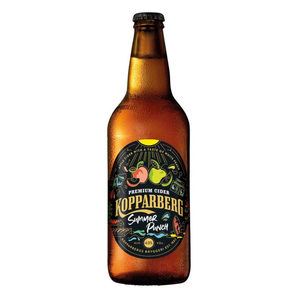 An image of a bottle of Kopparberg - Premium Cider Summer Punch (4.0% ABV) - 500ml with fruit on it.