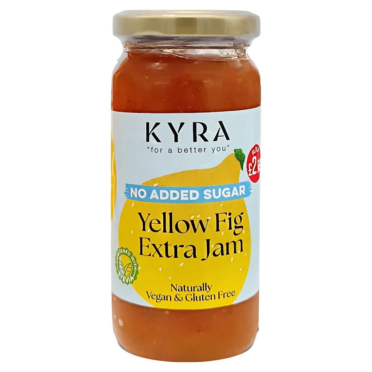 Kyra's Yellow Fig Jam (No Added Sugar) offers a guilt-free indulgence, naturally vegan and gluten-free, for just £2. Kyra's Yellow Fig Jam (No Added Sugar) offers a guilt-free indulgence, naturally vegan and gluten-free, for just £2.