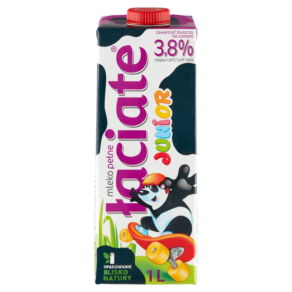 A carton of Laciate junior milk with a panda on it.