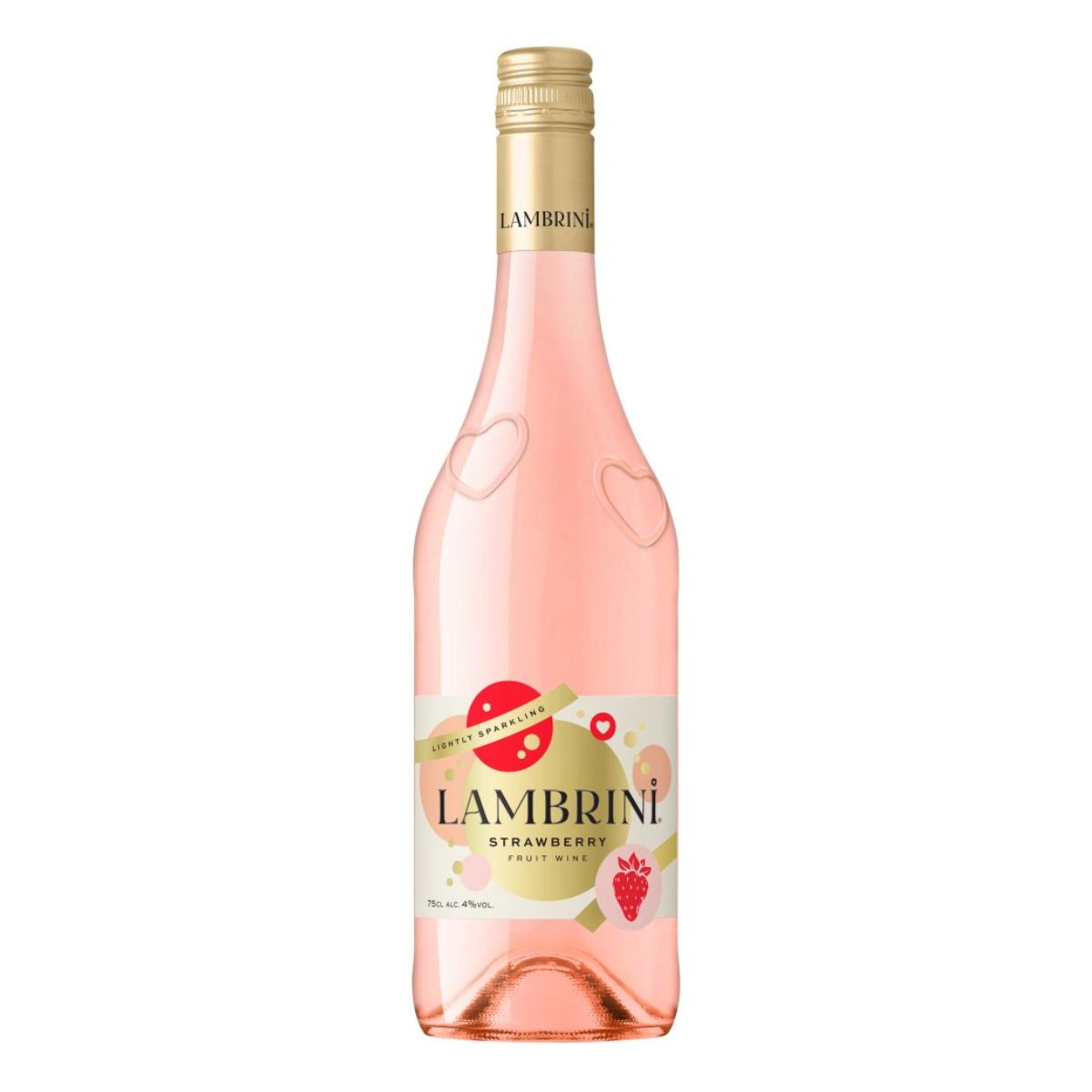 A bottle of Lambrini - Strawberry (4.0% ABV) - 750ml on a white background.