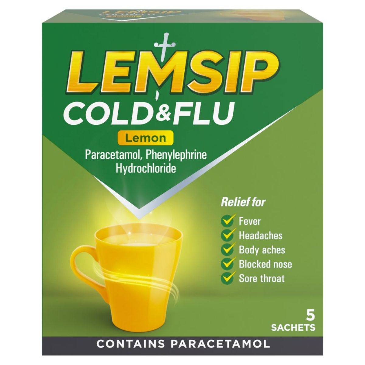 Lemsip - Max Cold & Flu Lemon - 5 Sachets tablets.