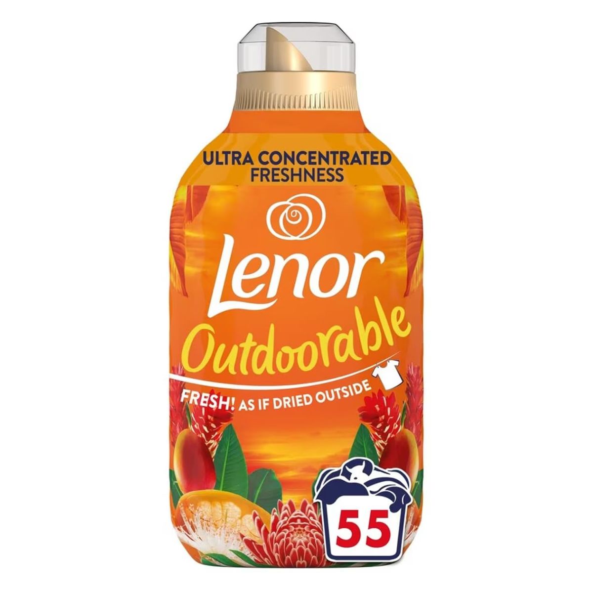 A bottle of Lenor - Outdoorable Fabric Conditioner - 770ml on a white background.