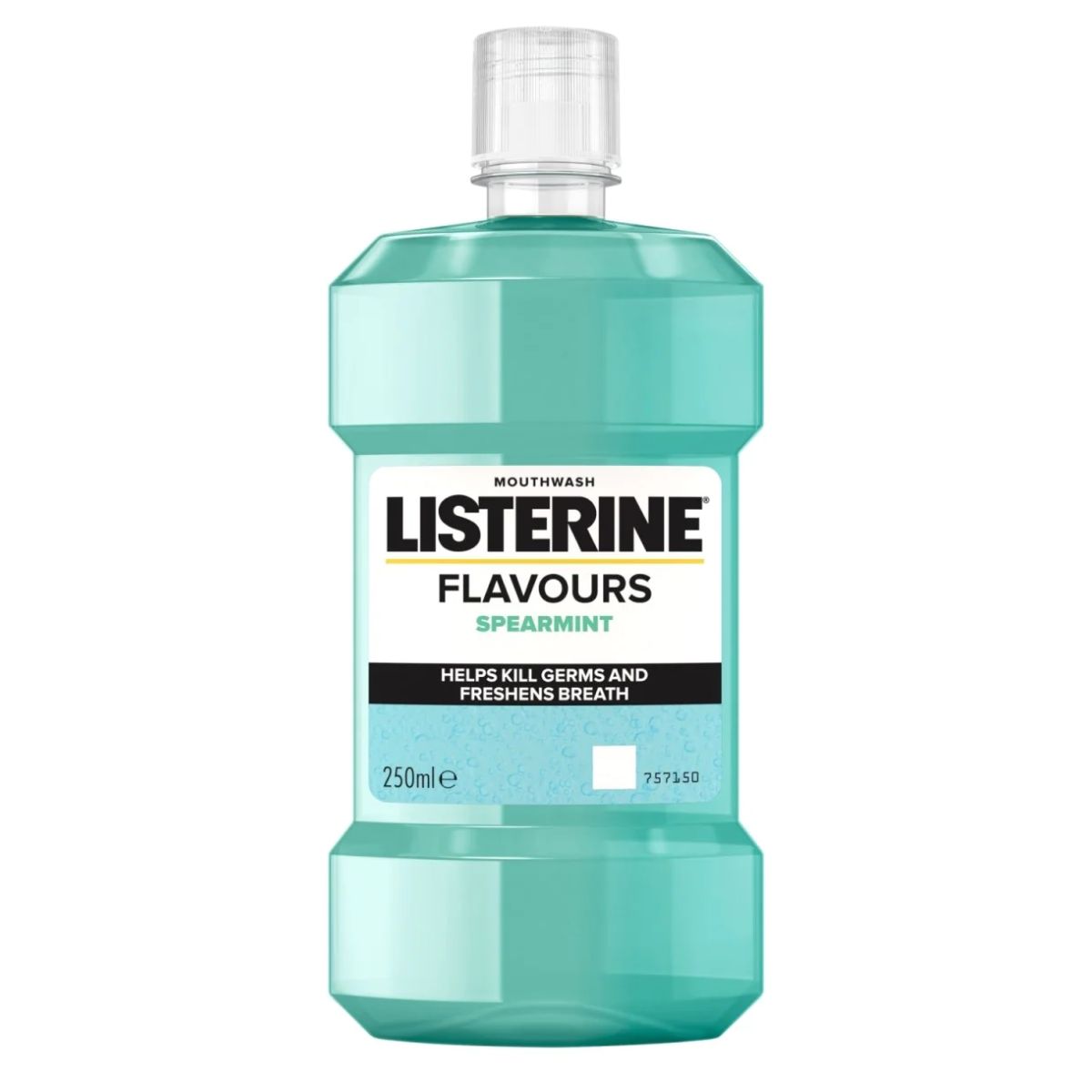 A bottle of Listerine - Spearmint Mouthwash - 250ml on a white background. A bottle of Listerine - Spearmint Mouthwash - 250ml on a white background.