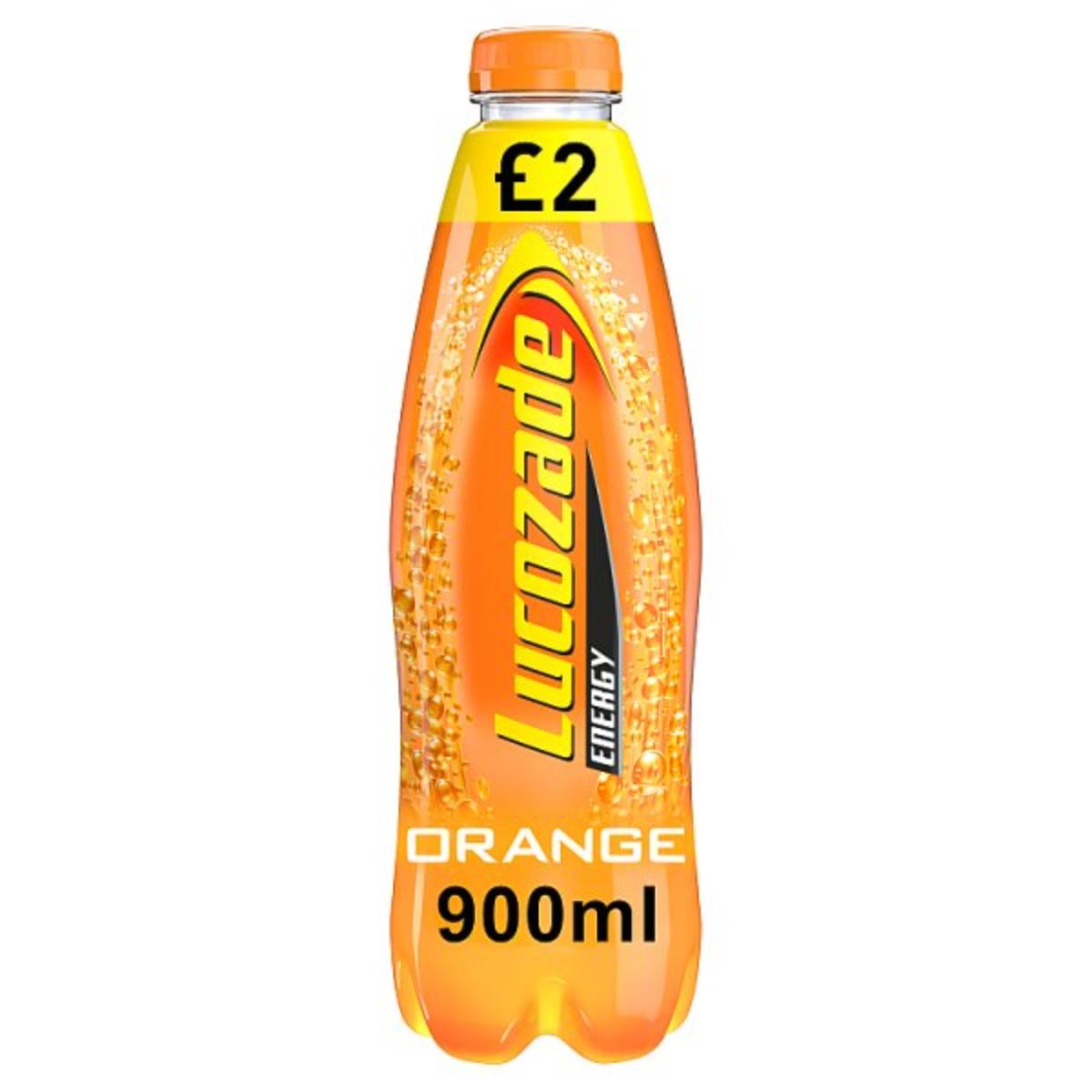 A bottle of Lucozade - Energy Drink Orange - 900ml on a white background. A bottle of Lucozade - Energy Drink Orange - 900ml on a white background.