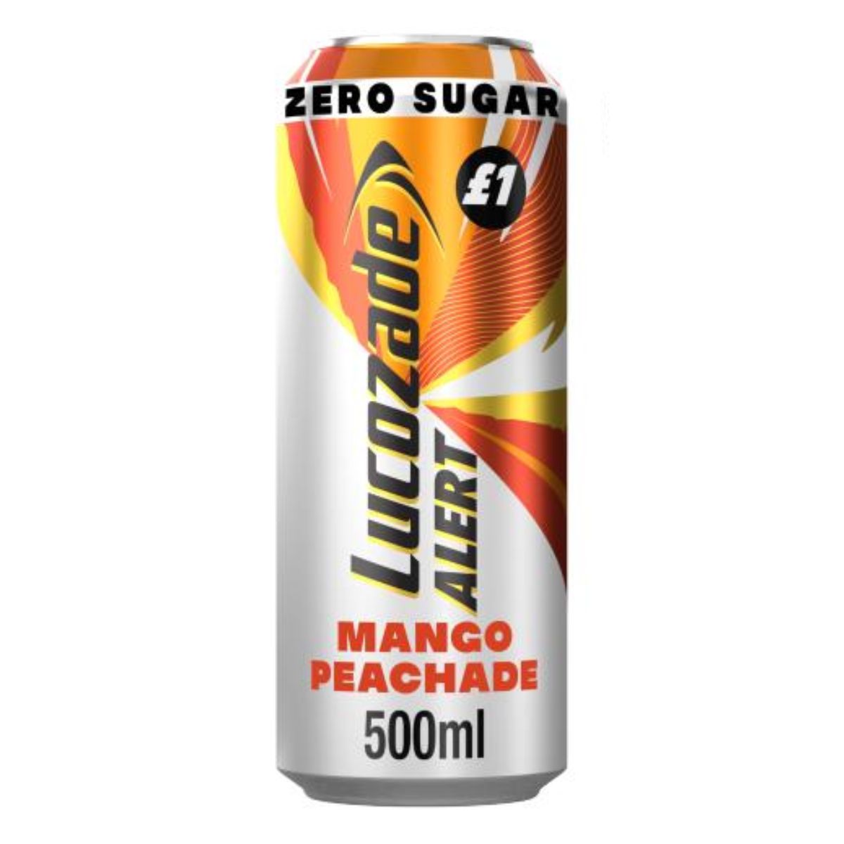 A can of Lucozade Alert - Zero Mango & Peach Caffeine Energy Drink - 500ml.