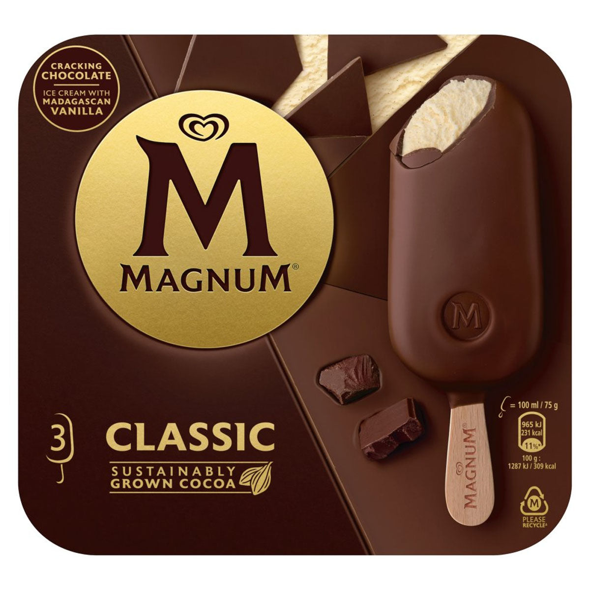 Magnum - Ice Cream Sticks Classic - 3 x 100 ml - Continental Food Store