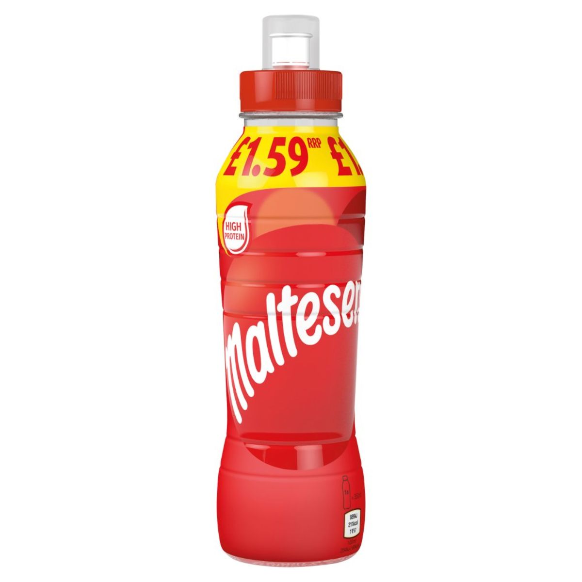 A bottle of Maltesers - Chocolate Milk Shake Drink - 350ml on a white background. A bottle of Maltesers - Chocolate Milk Shake Drink - 350ml on a white background.