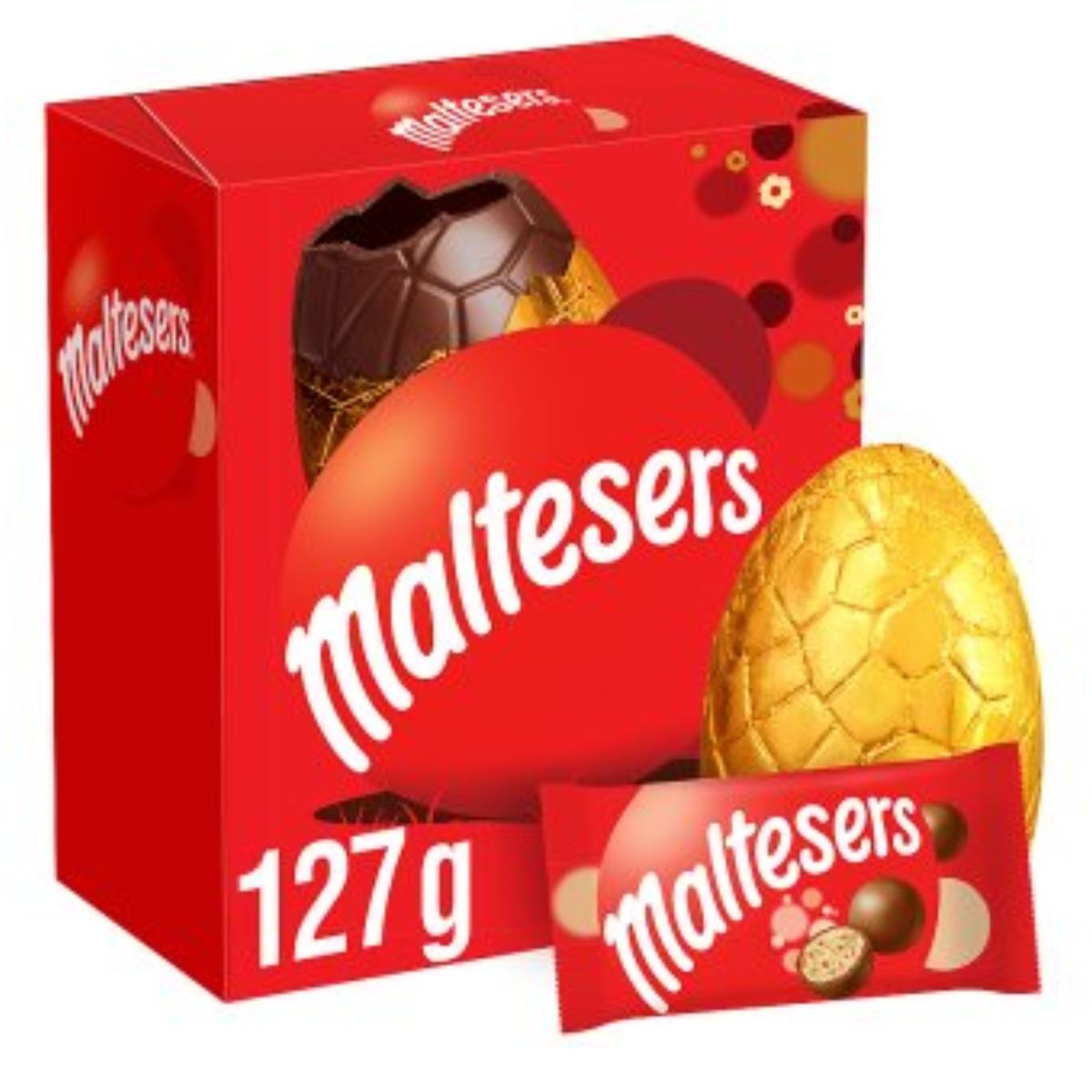 A Maltesers - Milk Chocolate Medium Easter Egg - 127g in front of a box.