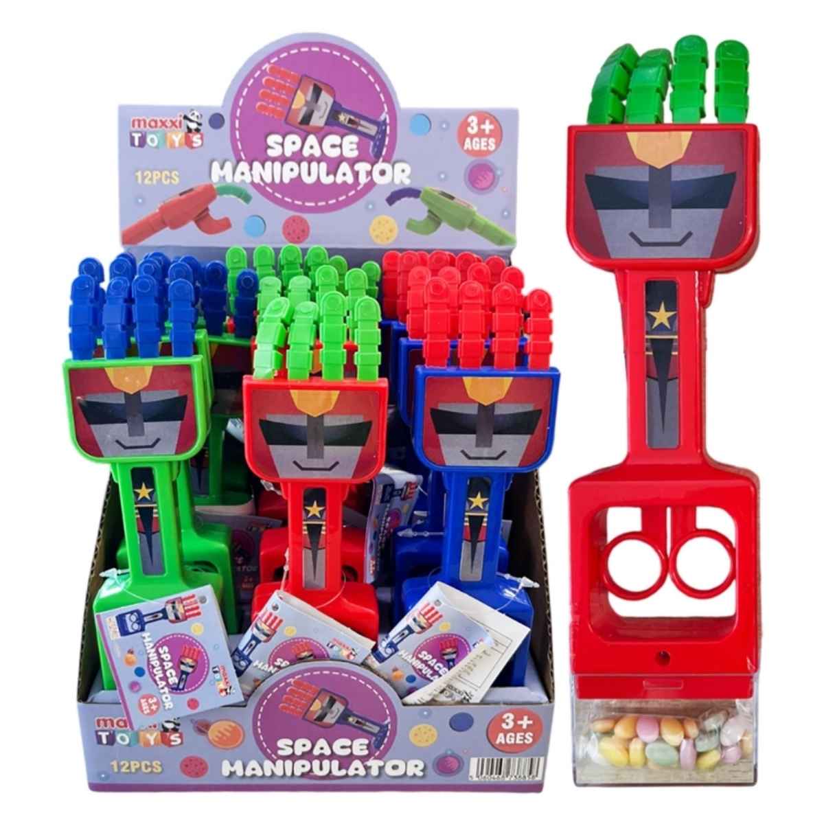 Colorful "Maxxi Toys - Space Manipulator - 5g" grabbers for imaginative play, suitable for ages 3+, featuring finger-like extensions to spark creativity and fun. Colorful "Maxxi Toys - Space Manipulator - 5g" grabbers for imaginative play, suitable for ages 3+, featuring finger-like extensions to spark creativity and fun.