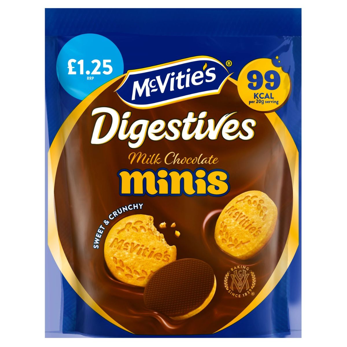 A bag of Mcvities - Digestive Milk Chocolate Minis - 80g. A bag of Mcvities - Digestive Milk Chocolate Minis - 80g.